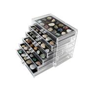 Les-Theresa Rock Crystal Display Case, Rock Collection Box 108 Grids Gemstone Display Boxes, Crystal Storage Box Clear Storage Cases for Rocks Fossil Stone Jewellery Collectibles (6 Drawers)