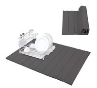 Les-Theresa Stone Drying Mats for Kitchen Counter, 60.2*40.5Cm Foldable Quick Dry Stone Dish Drying Mat Stone Dish Draining Mat, Diatomaceous Earth Drying Pad for Kitchen Dishes (Dark Grey)