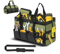 Les-Theresa Tool Bags Heavy Duty, Portable Tool Storage Bag with Shoulder Strap Large Wide Mouth Tool Bag Organiser, Wear-Resistant Tote Tool Bags for Dad Electrician Carpenter Engineers (Green)