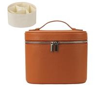 Les-Theresa Travel Makeup Bag with Compartments, Large Cosmetic Bag with Removable Divider Pu Makeup Travel Case with Handle, Portable Toiletry Bag for Women Travel Essentials (Brown)