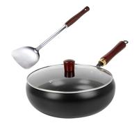 Les-Theresa Uncoated Thick Iron Pot, Forged Big Belly Pot Cast Iron Pan with Lid Deep Frying Saute Pan 28Cm Cast Iron Wok Skillet Pans for Cooking, High-Heat Frying, Stir Fry, Simmering