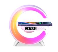 Les-Theresa Wireless Charger Lamp with Alarm Clock - Ambient Light and Bluetooth Speaker for Home Office Gifts (White)
