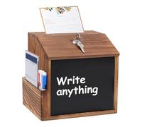 Les-Theresa Wooden Suggestion Lockable Comment Ballot Wall Mounted Charity Collection Box, Charity Donation Boxes With Writing Blackboard Feedback Tip Box For Office Church Wedding