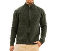 Les umes Men's Fleece Lined Full Zip Knitted Cardigan with Pockets Green M