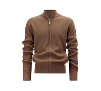 Les umes Men's Full Zip Cardigan Sweater Slim Fit Cable Knitted Jackets Stand Collar Sweater with Pockets Saddle Brown XXL