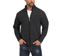 Les umes Men's Knitted Full Zipper Cardigan Fleece Lined Sweater Warm Stand Collar Jumper Coat with Pockets Black M