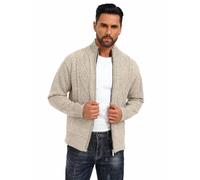 Les umes Men's Knitted Full Zipper Cardigan Fleece Lined Sweater Warm Stand Collar Jumper Coat with Pockets Beige M