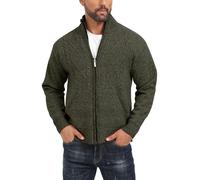 Les umes Men's Knitted Full Zipper Cardigan Fleece Lined Sweater Warm Stand Collar Jumper Coat with Pockets Green M