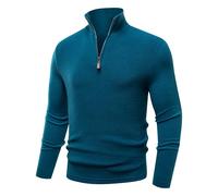 Les umes Men's Knitted Half Zipper Jumper Sweater Turtleneck Long Sleeve Warm Knitwear Pullover Blue M