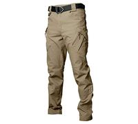 Les umes Mens Outdoor Cargo Work Trousers Cotton Tactical Combat Pants Multi Pocket Camping Hiking Trousers Khaki 30/Lable Size S