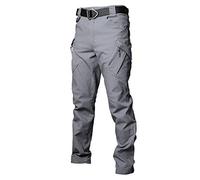 Les umes Mens Outdoor Cargo Work Trousers Cotton Tactical Combat Pants Multi Pocket Camping Hiking Trousers Grey 34/Lable Size L