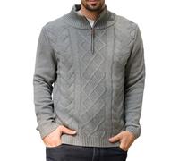 Les umes Mens Quarter Zip Jumper Cotton Mock Neck Cable Knit Pullover Casual Warm Long Sleeve Sweater Grey XXXL