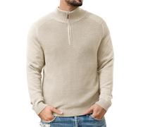 Les umes Mens Quarter Zip Jumper Cotton Mock Neck Ribbed Knit Pullover Casual Warm Long Sleeve Sweater Apricot L