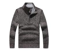 Les umes Mens Quarter Zip Jumper Plaid Fleece Lined Knit Turtleneck Sweater Top Long Sleeve Stand Collar Pullover Dark Grey 2XL