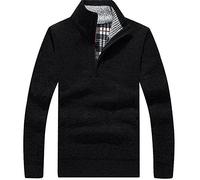Les umes Mens Quarter Zip Jumper Plaid Fleece Lined Knit Turtleneck Sweater Warm Long Sleeve Stand Collar Pullover Black 2XL