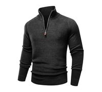 Les umes Mens Quarter Zip Pullover Sweaters Cotton Mock Neck Polo Sweater Casual Long Sleeve Knit Jumper Black XXL