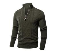 Les umes Mens Quarter Zip Sweater Cotton Mock Neck Pullover Sweaters Warm Long Sleeve Cable Knitted Jumper Green M