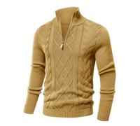 Les umes Mens Quarter Zip Sweater Cotton Mock Neck Pullover Sweaters Warm Long Sleeve Cable Knitted Jumper Yellow M