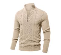 Les umes Mens Quarter Zip Sweater Cotton Mock Neck Pullover Sweaters Warm Long Sleeve Cable Knitted Jumper Khaki M