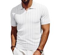 Les umes Slim Fit V-Neck Work Polo Shirts Ribbed Knit Business Casual Shirt for UK Professionals White M