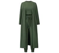 Les umes Womens 3 Pieces Pajama Loungewear Set Long Cardigan Crop Tops High Waist Pants Sweatsuit Set Green XXL