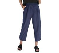 Les umes Women's Casual Elasticated Pants Cropped Cotton High Waist Trousers Wide Leg Summer Harem Trouser with Pockets Navy M
