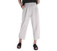 Les umes Women's Casual Elasticated Pants Cropped Cotton High Waist Trousers Wide Leg Summer Harem Trouser with Pockets Ash Gray L