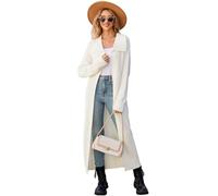 Les umes Womens Long Cardigan Sweaters Open Front Lapel Knit Sweater Long Sleeve Maxi Outwear Coat White XL