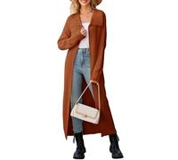 Les umes Women's Longline Open Front Long Sleeve Knit Cardigan Caramel M
