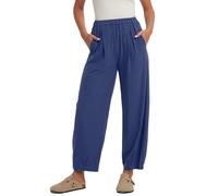 Les umes Womens Summer Cotton Trousers Beach Casual Lightweight Loose Fit Capri Pants with Pockets Blue XL