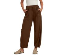 Les umes Womens Summer Cotton Trousers Beach Casual Lightweight Loose Fit Capri Pants with Pockets Caramel XL