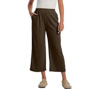 Les umes Womens Wide Leg Pants High Waist Linen Rayon Blend Harem Trousers Plus Size with Pockets Elastic Waist Casual Summer Brown M