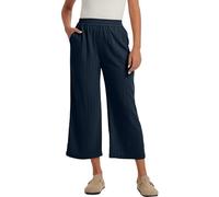Les umes Womens Wide Leg Pants High Waist Linen Rayon Blend Harem Trousers Plus Size with Pockets Elastic Waist Casual Summer Navy Blue M