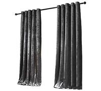 LES4U Crushed Velvet Luxury Eyelet Curtains Thermal Lined Pair Diamante Tie Backs 2 Panels Curtains for Bedroom Fully Lined Ring Top (Charcoal Grey, W66 x L72 Inch)