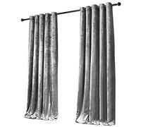 LES4U Crushed Velvet Luxury Eyelet Curtains Thermal Lined Pair Diamante Tie Backs 2 Panels Curtains for Bedroom Fully Lined Ring Top