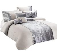 LES4U Duvet Cover Set Crushed Velvet Sparkly 2-Tone 8 Piece Bedding Set Embellished Ombre Velvet Centre Band Quilt Cover with Pillow Cases, Accent Cushions and Styling Bands (Double, Champagne Mink)