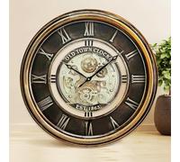 lesarlamgarten Moving Gears Wall Clock for Living Room Decor, Large Wall CLock, Big Industrial Steampunk Metal Cog Vintage Decorative Clock for Kitchen Farmhouse Home Office Wall Decor (52cm, Bronze)