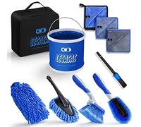 lesasas Car Cleaning Kit with Collapsible Bucket, 9PCS Car Wash Detailing Set with Wheel Brush, Rim Brush, Microfiber Mitts and Towels - Complete Car Interior Exterior Cleaning Kit