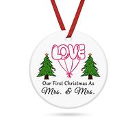 Lesbian Couple Wedding Ceramic Hanging Decoration for Wife LGBT Lesbian Newlywed Gift Gay Pride Ornament Mrs and Mrs Lesbian Wedding Gift Lesbian Married Gift Ceramics Ornament Wedding Decorations