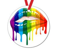 Lesbian Gay Progress Pride Bisexual LGBTQ Decorative Hanging Ornaments Gay Pirde Novelty Round Ceramic Christmas Ornament LGBT Rainbow Sexy Lip Gay Christmas Decorations for Tree