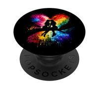 Lesbian Girls Kissing on Tree Branch Rainbow Silhouette PopSockets Adhesive PopGrip