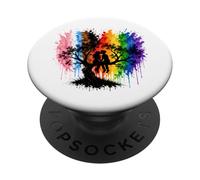 Lesbian Girls Kissing on Tree Branch Rainbow Silhouette PopSockets Adhesive PopGrip