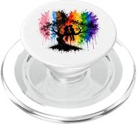 Lesbian Girls Kissing on Tree Branch Rainbow Silhouette PopSockets PopGrip for MagSafe