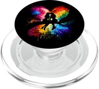 Lesbian Girls Kissing on Tree Branch Rainbow Silhouette PopSockets PopGrip for MagSafe