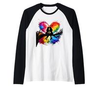 Lesbian Girls Kissing on Tree Branch Rainbow Silhouette Raglan Baseball Tee