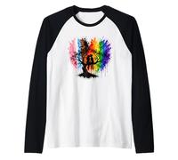 Lesbian Girls Kissing on Tree Branch Rainbow Silhouette Raglan Baseball Tee