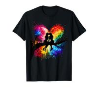 Lesbian Girls Kissing on Tree Branch Rainbow Silhouette T-Shirt