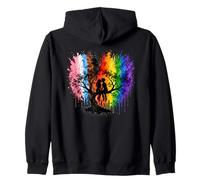 Lesbian Girls Kissing on Tree Branch Rainbow Silhouette Zip Hoodie