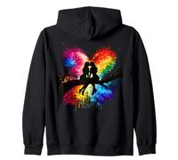 Lesbian Girls Kissing on Tree Branch Rainbow Silhouette Zip Hoodie