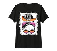 Lesbian Pride Flag Black Afro Messy Bun Premium T-Shirt